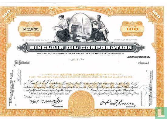 Sinclair Oil Corporation, Certificate for 100 shares, Common stock