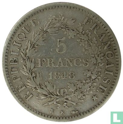 France 5 francs 1848 (Hercule - K) - Image 1