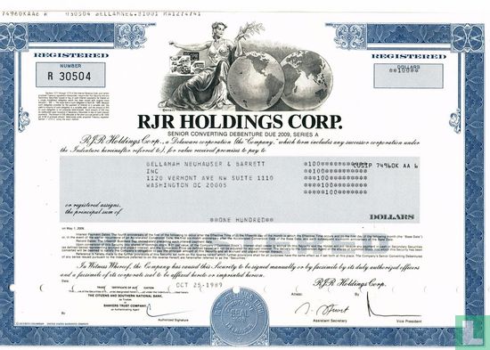RJR Holdings Corp., Senior Converting Debenture, Series A