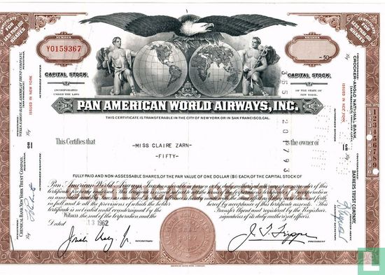 Pan American World Airways, Inc., Certificate for less than 100 shares, Capital stock