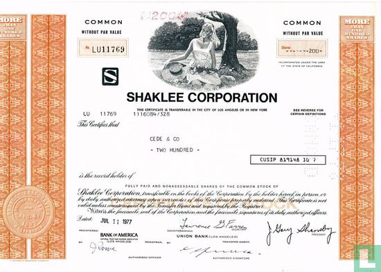 Shaklee Corporation, Certificate for more than 100 shares, Common stock