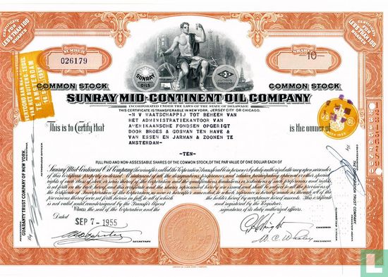 Sunray Mid-continental Oil Company, Certificate for less than 100 shares, Common stock