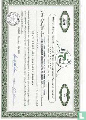 South Coast Life Insurance Company, Share certificate, Common stock