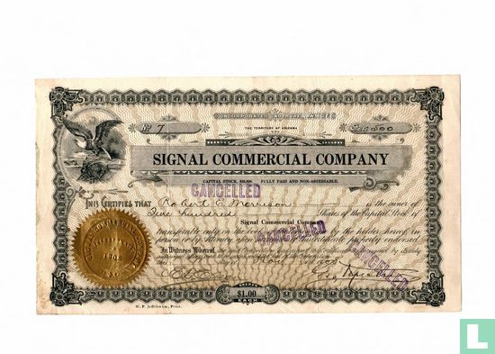 Signal Commercial Company, Share certificate, Capital stock - Bild 1