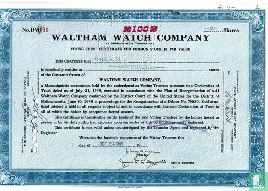Waltham Watch Company, Voting Trust Certificate, Common stock
