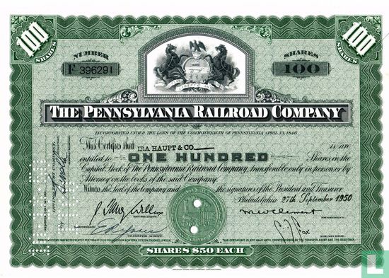 The Pennsylvania Railroad Company, Certificate for 100 shares, Capital stock