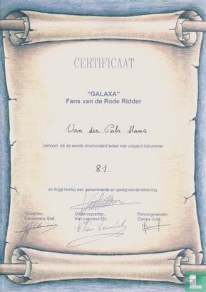 Certificaat "Galaxa" Fans van de Rode Ridder