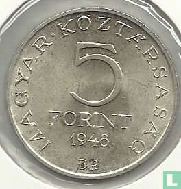 Hongarije 5 forint 1948 "Centenary of 1848 Revolution - Sándor Petöfi" - Afbeelding 1