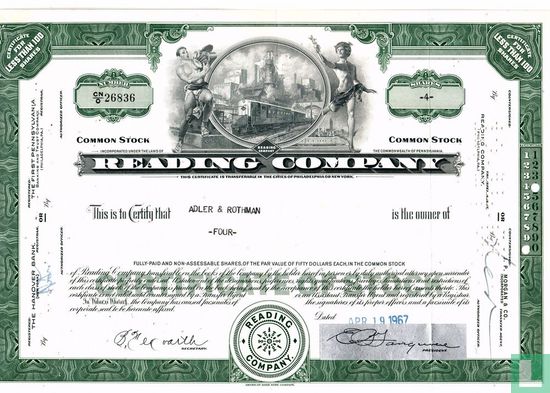 Reading Company, Certificate for less than 100 shares, Common stock
