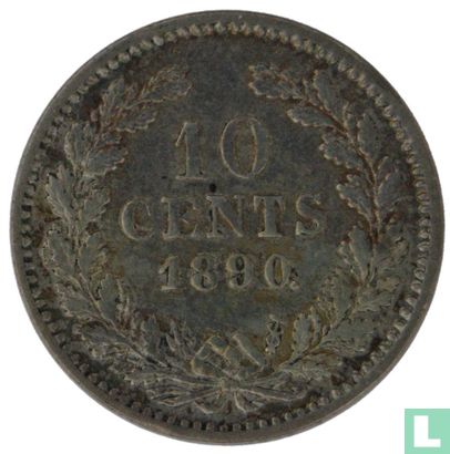 Nederland 10 cents 1890 - Afbeelding 1