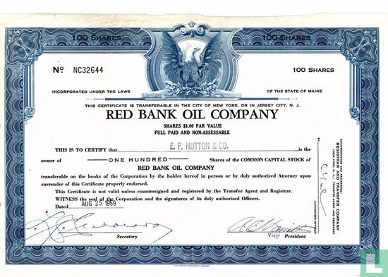 Red Bank Oil Company, Share certificate, Common capital stock