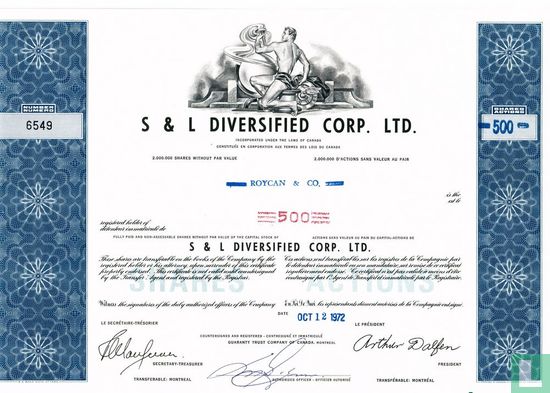 S&L Diversified Corp. Ltd, Share certificate, Capital stock