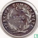 Turquie 5000 lira 1991 (BE - frappe médaille) "Yunus Emre sevgi yili" - Image 2