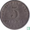 Duitse Rijk 5 pfennig 1920 (A) - Afbeelding 1