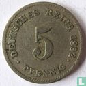 Duitse Rijk 5 pfennig 1892 (G) - Afbeelding 1