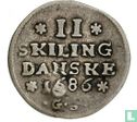 Denemarken 2 skilling 1686 (brede kroon) - Afbeelding 1