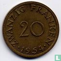 Saarland 20 franken 1954 - Afbeelding 1