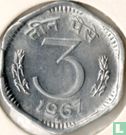 India 3 paise 1967 (Hyderabad - type 1) - Image 1