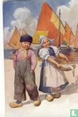 Hollandse jongen en meisje met vismand - Afbeelding 1