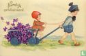 Hartelijk Gefeliciteerd - Kinderen met bloemenwagen - Afbeelding 1