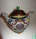 Cloisonne pot met houten deksel - Image 1