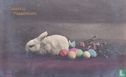 Gelukkig Paaschfeest : konijn met paaseieren en wilgenkatjes - Afbeelding 1