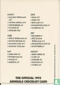The official 1993 annuals checklist card - Afbeelding 2