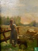 Olieverfschilderijtje: meisje met schapen - Afbeelding 2