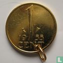 Nederland 1 cent 1955 verguld - Afbeelding 1