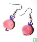 Fluweel Roze Oorbellen met paars Hartje - Bild 1