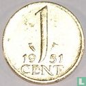 Nederland 1 cent 1951 verguld - Image 1