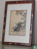 Originele houtsnede in decoratieve lijst van Kono Bairei. Japan. Ca. 1850. - Afbeelding 1