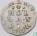 Holland 2 stuiver 1751 (zilver - misslag) - Afbeelding 1