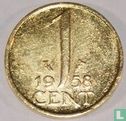 Nederland 1 cent 1958 verguld - Afbeelding 1