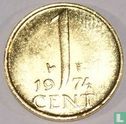 Nederland 1 cent 1974 verguld - Afbeelding 1