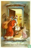 Sint op bezoek repro Oude prentbriefkaart ca. 1935 - Afbeelding 1
