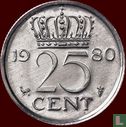 Nederland 25 cent 1980 (proefslag) - Afbeelding 1