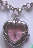 Bettelarmband mit Uhranhänger pink Herzform - Image 2
