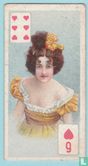 Beauties, Six of Hearts, Tobacco Leaf Back, British American Tobacco Company, Cigarette Insert card, Speelkaarten, Playing Cards, 1908 - Afbeelding 1
