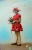 Communicant Meisje in Rood met Bloemen  Jaren Twintig - Afbeelding 1