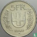 Zwitserland 5 francs 1940 - Afbeelding 1