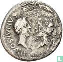 Octavianus met Divus Julius Caesar, AR Denarius mobiel munthuis van Octavianus 38 v.Chr. - Afbeelding 1