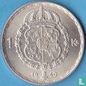 Zweden 1 krona 1949 (9 met rechte uitloop) - Afbeelding 1