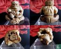 Ivory netsuke of a seated ONI signed KOKU pouring drinks from DOUBLE GOURD Meiji 19th - Image 3