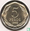 Chili 5 pesos 1992 (type 2) - Image 1