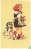 Meisje met bos tulpen en hond - Afbeelding 1