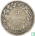 Frankreich 5 Franc 1830 (Louis Philippe I - Vertieften Text - T) - Bild 1