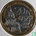Frankrijk 20 francs 1994 (proefslag) "Centenary of International Olympic Committee created by Pierre de Coubertin" - Afbeelding 1