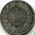 Frankreich 5 Franc 1831 (Relief Text - entblößtem Haupt - W) - Bild 1