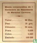 Portugal 50 Escudo 1969 "100th anniversary Birth of marshal Óscar Carmona" - Bild 3